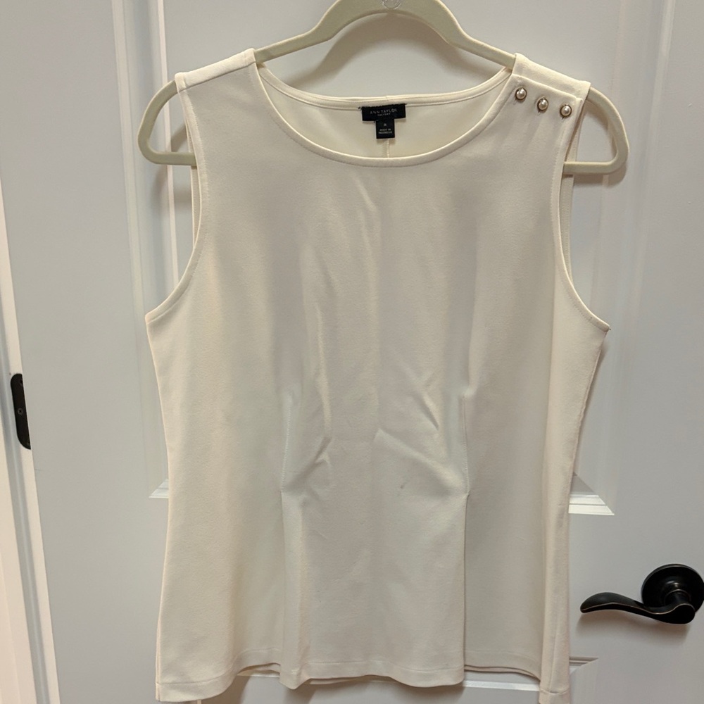 Ann Taylor Cream Sleeveless Blouse with Button Detail